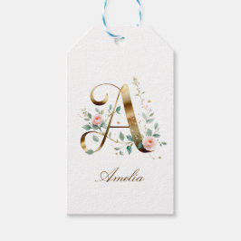 Custom Gold Floral Monogram Initial A Gift Tag Presentetikett