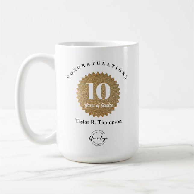 Custom Gold seal 10 years of Service Employe Award Kaffemugg (Vänster)