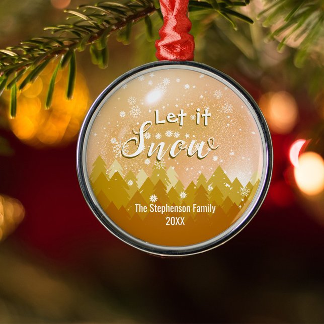 Custom Gold Snowy Forest Merry Christmas Julgransprydnad Metall (Skapare uppladdad)