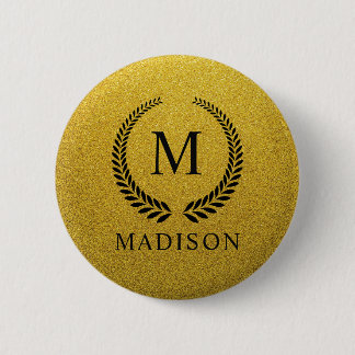 Custom Golden Black and Gold Glitter Monogram  Knapp