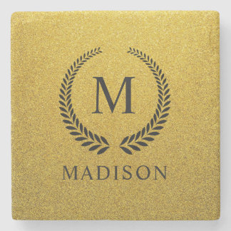 Custom Golden Black and Gold Glitter Monogram  Stenunderlägg