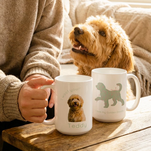 Custom Golden Doodle Photo I Woof You Personalized Kaffemugg (Skapare uppladdad)