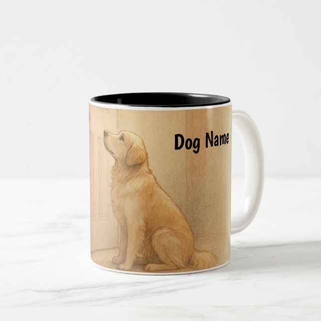 Custom Golden Retriever "Always Waiting" Mug Två-Tonad Mugg (Framsida höger)
