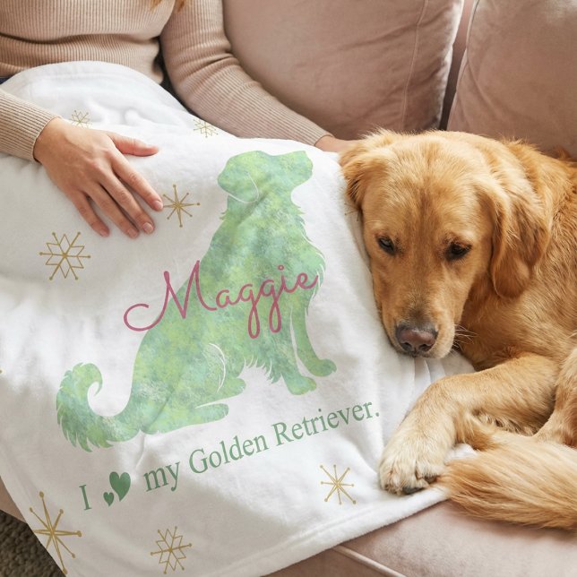 Custom Golden Retriever Christmas Mint Green Fleecefilt (Skapare uppladdad)