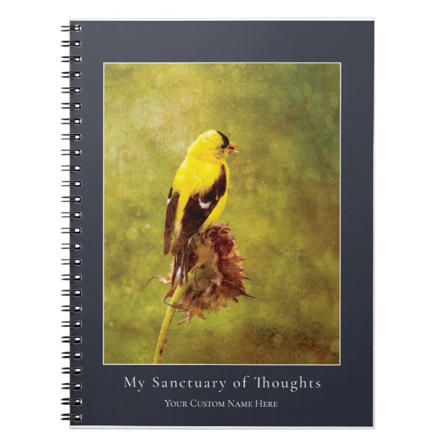 Custom Goldfinch Notebook | Moody Bird Art Journal Anteckningsbok (Framsidan)