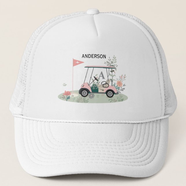 Custom Golf Cart Hat with Name & Flag Design Keps (Framsida)