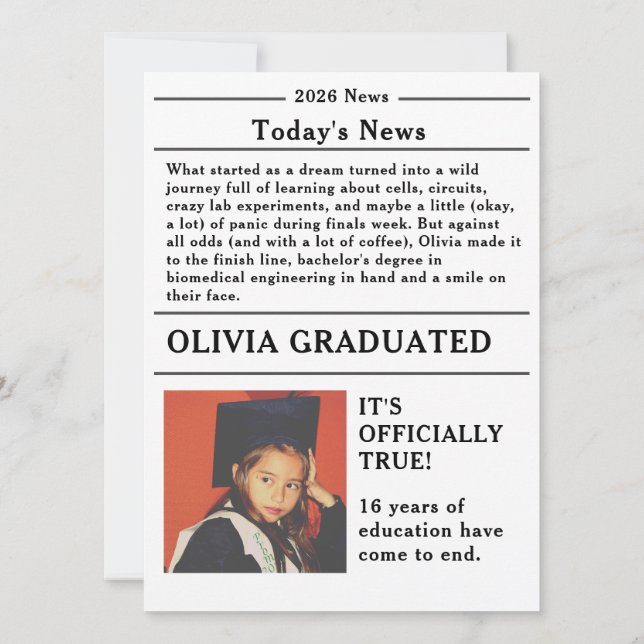 Custom Graduation Newspaper Academic Major Edition (Baksida)