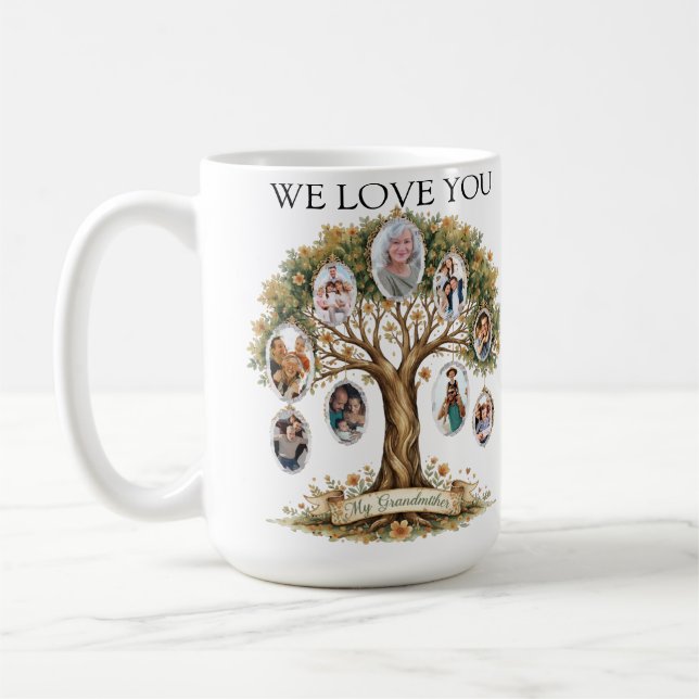 Custom Grandmother Family Tree Photo Kaffemugg (Vänster)