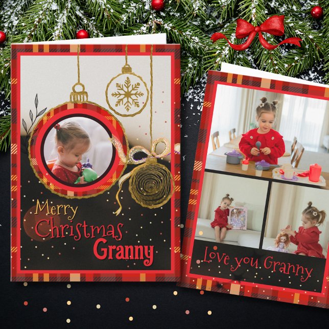 Custom Granny Christmas Photo Card | Red Plaid Helgkort (Custom Granny Christmas Photo Card | Red Plaid)