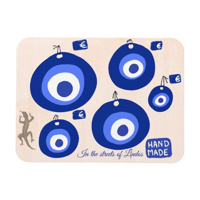 Custom Greek evil eye illustration with lizzard  Magnet (Horisontell)