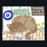 Custom Greek Taverna Cat Mediterranean Scene Poster<br><div class="desc">A cozy Mediterranean illustration featuring a sleepy cat resting outside a Greek taverna on warm cobblestones. Inspired by peaceful island afternoons, fresh juice stands, and traditional seaside streets of Greece. This whimsical scene captures the relaxed charm of Mediterranean travel and everyday moments with animals. Perfect for lovers of cats, Greece,...</div>