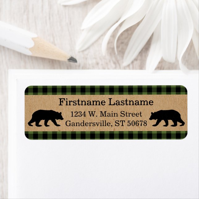 Custom Green Black Country Check Plaid Pattern Returadress Etikett (Insitu)