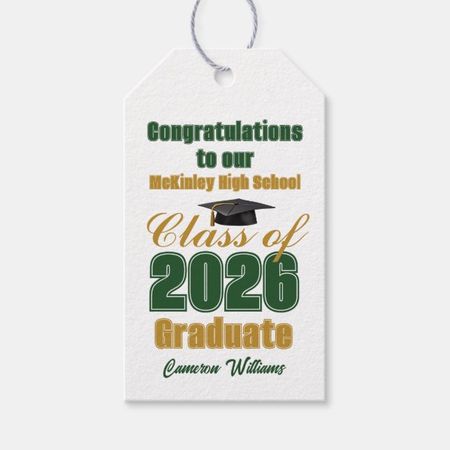 Custom Green Gold Class of 2026 Graduation Party Presentetikett (Framsidan)