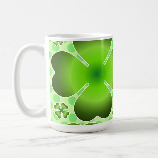 Custom Green Lucky Clover Pattern Gift Kaffemugg (Vänster)