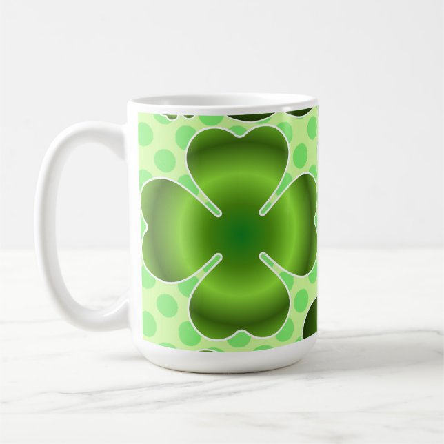 Custom Green Lucky Clover Pattern Gift Kaffemugg (Vänster)