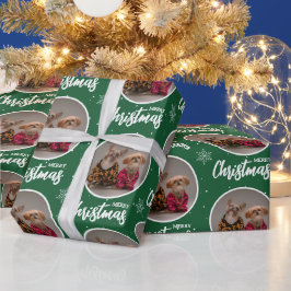 Custom Green Merry Christmas One Circle Photo Presentpapper