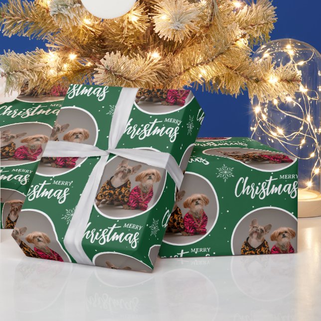 Custom Green Merry Christmas One Circle Photo Presentpapper (Helgdagar)