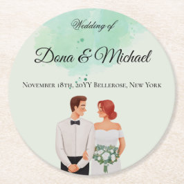 Custom green watercolor flowy wedding underlägg papper rund