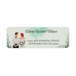 Custom green watercolor wedding return address returadress etikett