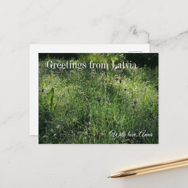 Custom Greetings from Latvia Wildflower Photograph Vykort (Fram/Back In Situ)