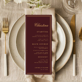 Custom Guest Name Burgundy Gold Place Card Menu Meny