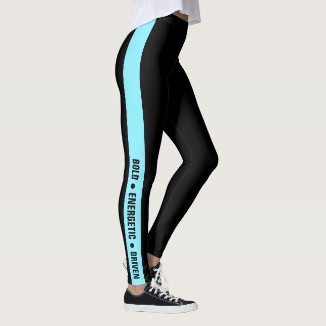 Custom Gym Motto Electric-Blue Stripe Black  Leggings (Höger)