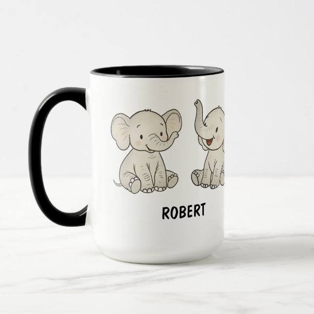 Custom Hand Drawn Cute Elephant Coffee Mugg (Vänster)