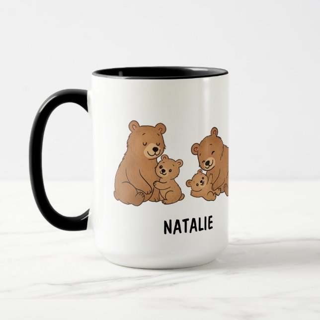 Custom Hand Drawn Cute Mama Bear Best Mom Ever  Mugg (Vänster)