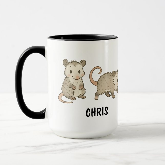 Custom Hand Drawn Cute Opossum Coffee Mugg (Vänster)