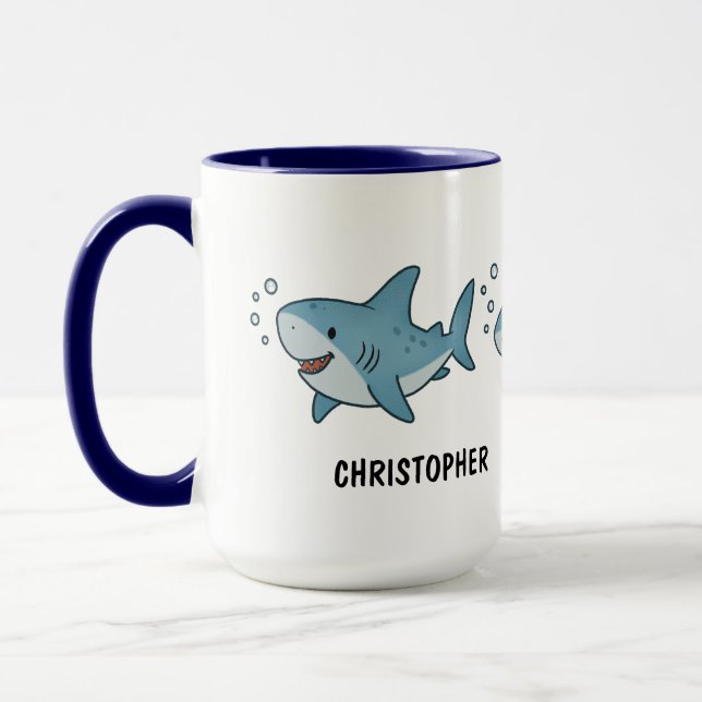 Custom Hand Drawn Cute Shark Coffee Mugg (Vänster)