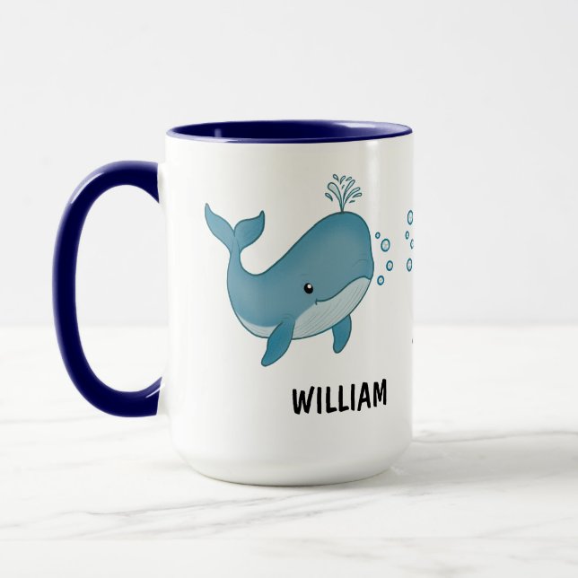 Custom Hand Drawn Cute Whale Coffee Mug Mugg (Vänster)