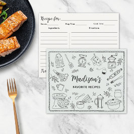 Custom Hand Drawn Kitchen Utensils Recipe Card