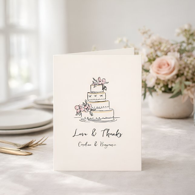 Custom Handwritten Pink Yellow Doodle Wedding Cake Tack Kort (Skapare uppladdad)