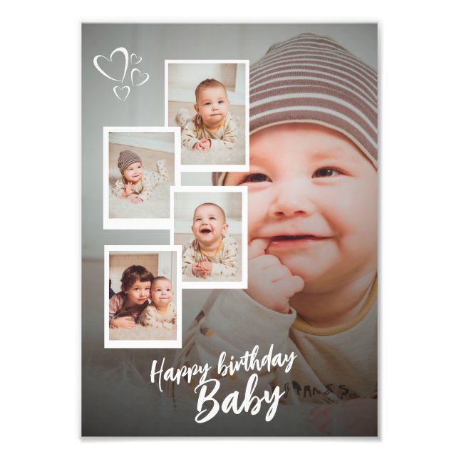 Custom Happy Birthday Baby Photo Collage Plaque Fototryck (Framsidan)