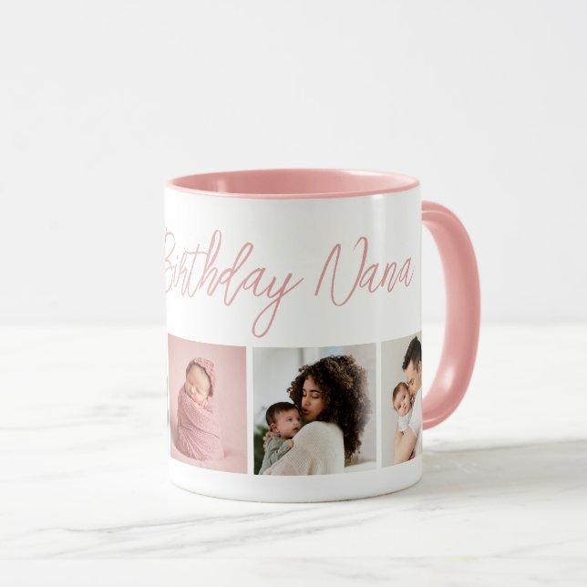 Custom Happy Birthday Nana 5 Photo Collage Pink Mugg (Framsida höger)