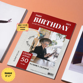 Custom Happy Birthday Photo Magazine Cover Card Hälsningskort