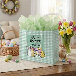 Custom Happy Easter Bunny Chick Green Gingham