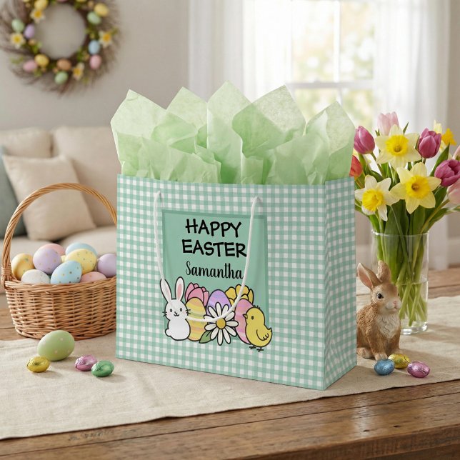 Custom Happy Easter Bunny Chick Green Gingham (Skapare uppladdad)