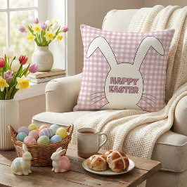 Custom Happy Easter Bunny Pink Gingham Plaid Kudde