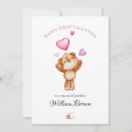 Custom "Happy First Valentine" Teddy Bear Greeting Julkort