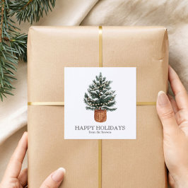 Custom Happy Holidays Cute Boho Christmas Tree Fyrkantigt Klistermärke