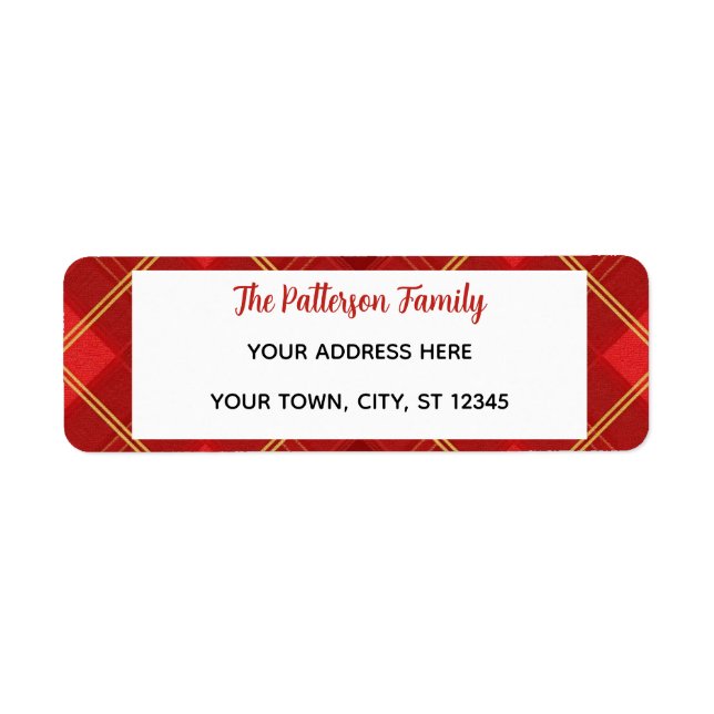 Custom Happy Holidays Fun Classic Plaid Red  Returadress Etikett (Framsidan)