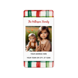 Custom Happy Holidays Fun Plaid Red Green Photo Adressetikett