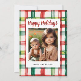 Custom Happy Holidays Fun Plaid Red Green Photo Julkort