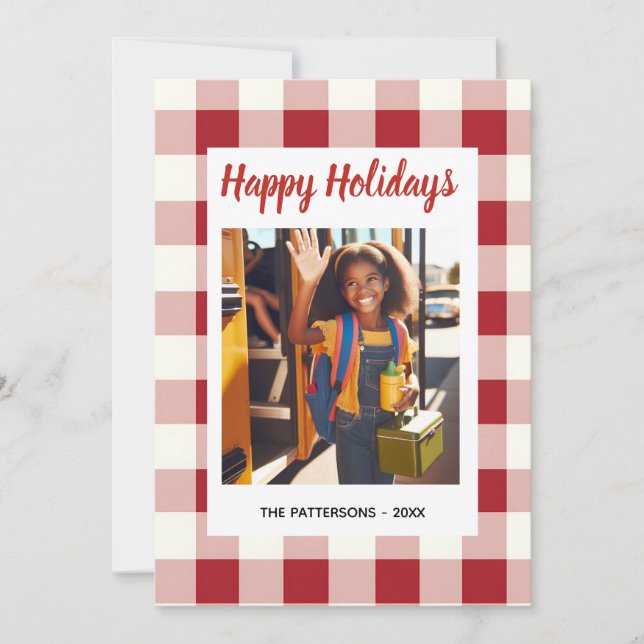 Custom Happy Holidays Fun Plaid Red Green Photo Julkort (Framsida)