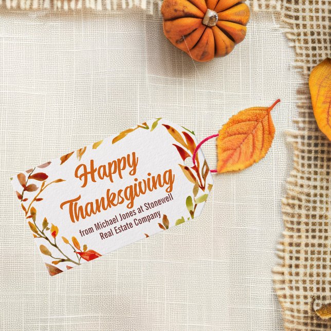Custom Happy Thanksgiving Autumn Leaves Business Presentetikett (Skapare uppladdad)