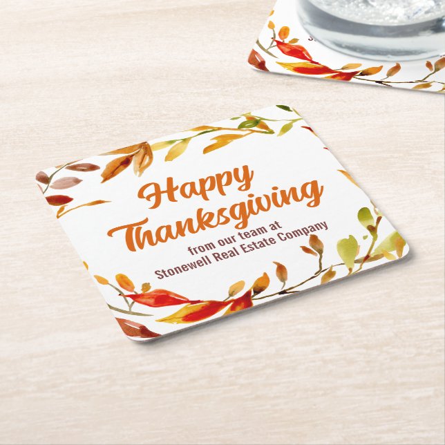 Custom Happy Thanksgiving Autumn Leaves Company Underlägg Papper Kvadrat (Vinklad)