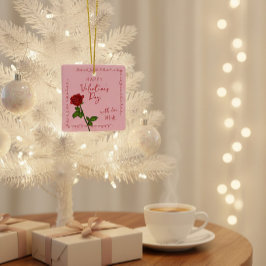 Custom Happy Valentine’s Day Rose  Julgransprydnad Keramik