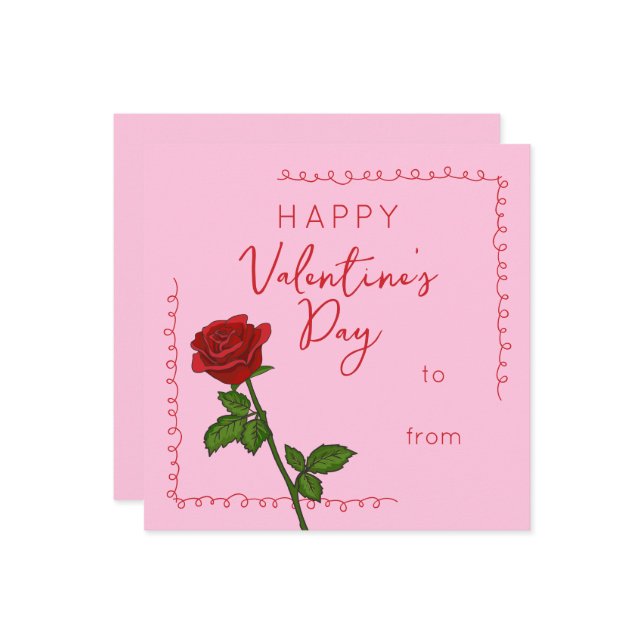 Custom Happy Valentine’s Day Rose Square Julkort (Fram/Back In Situ)
