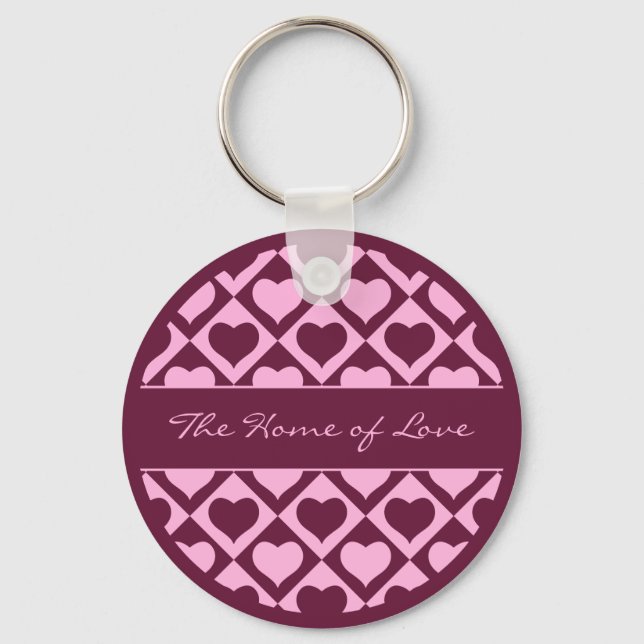 Custom Heart Checkerboard Pattern Bordeaux Pink -  Nyckelring (Framsida)
